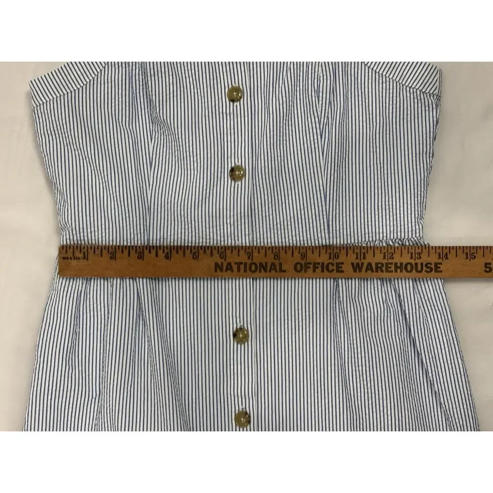 J.Crew Factory Blue White Stripe Seersucker Button Front Sun Dress Lined Size 2